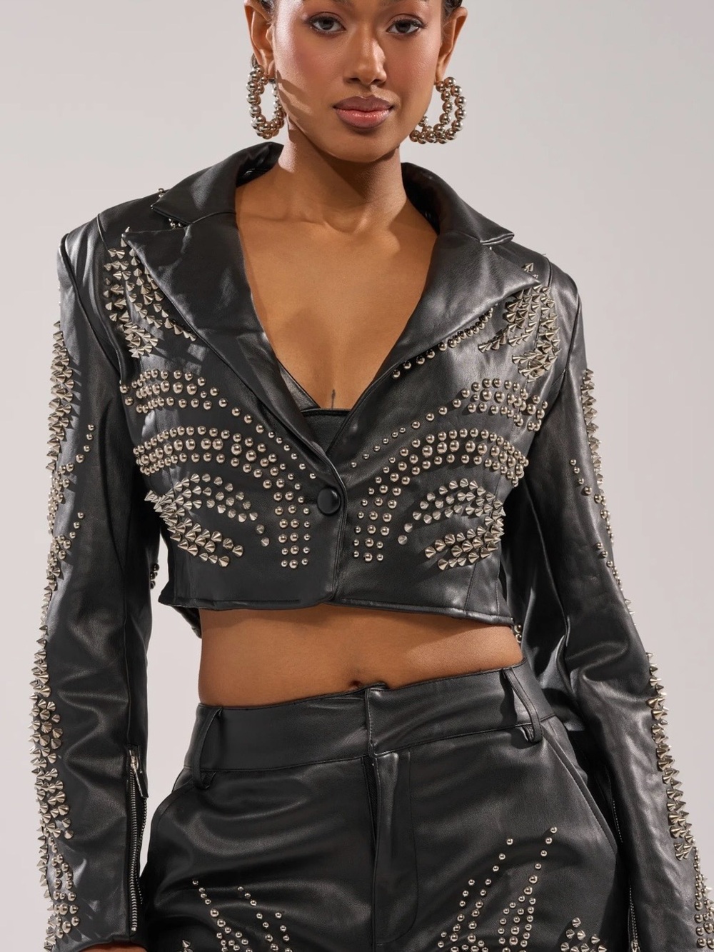 NWT Akira Studded Black Cropped faux Leather Jacket size XL